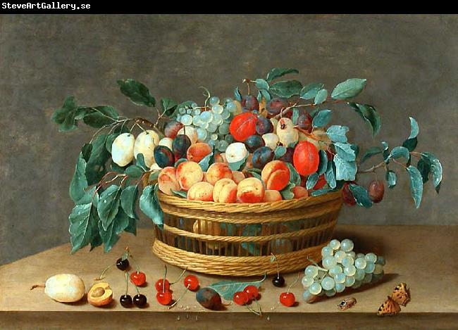 Isaak Soreau Basket with fruit and plum leaves